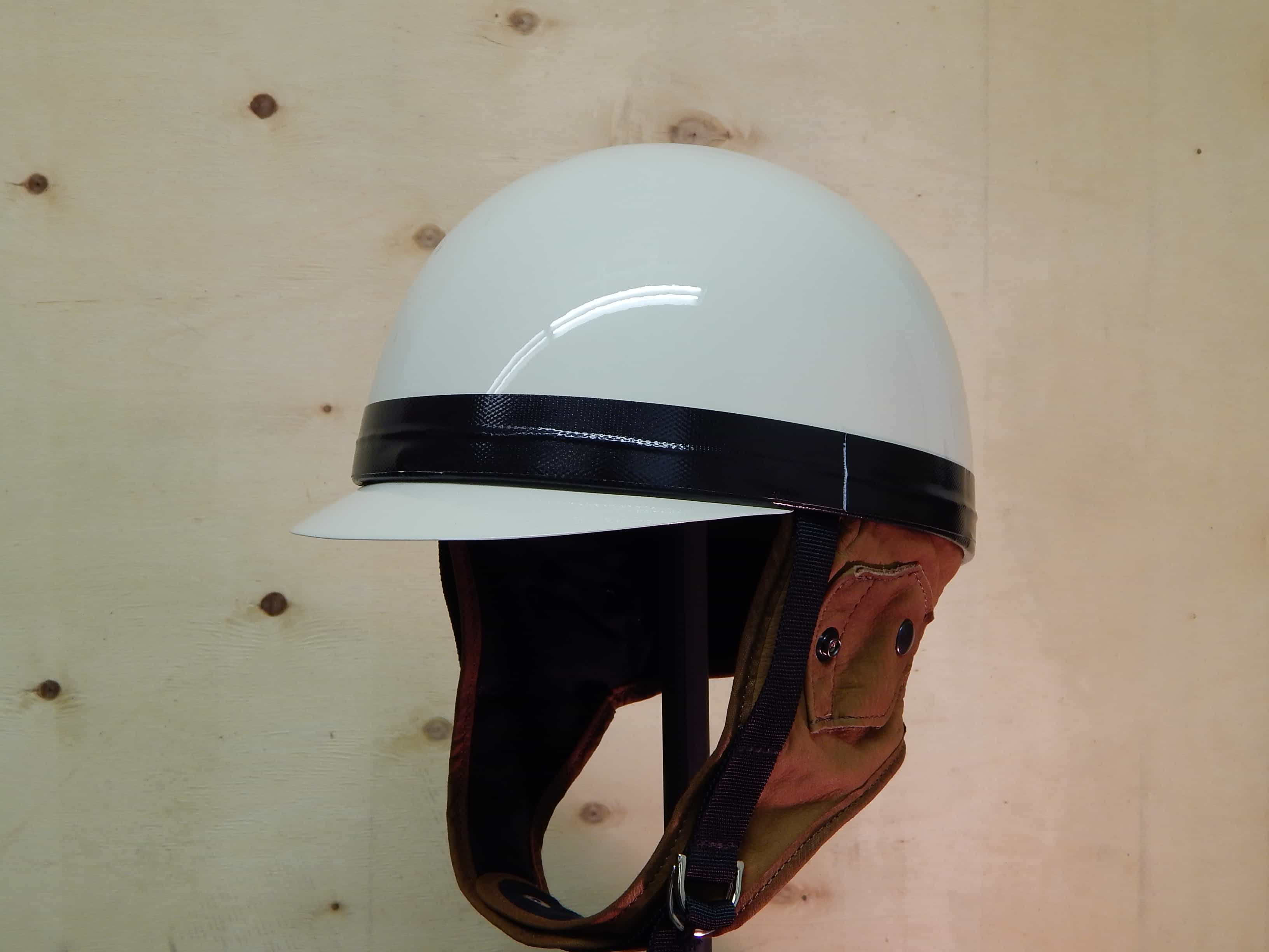 Davida Classic Helmet Cream With Brown Leather Moto Amore
